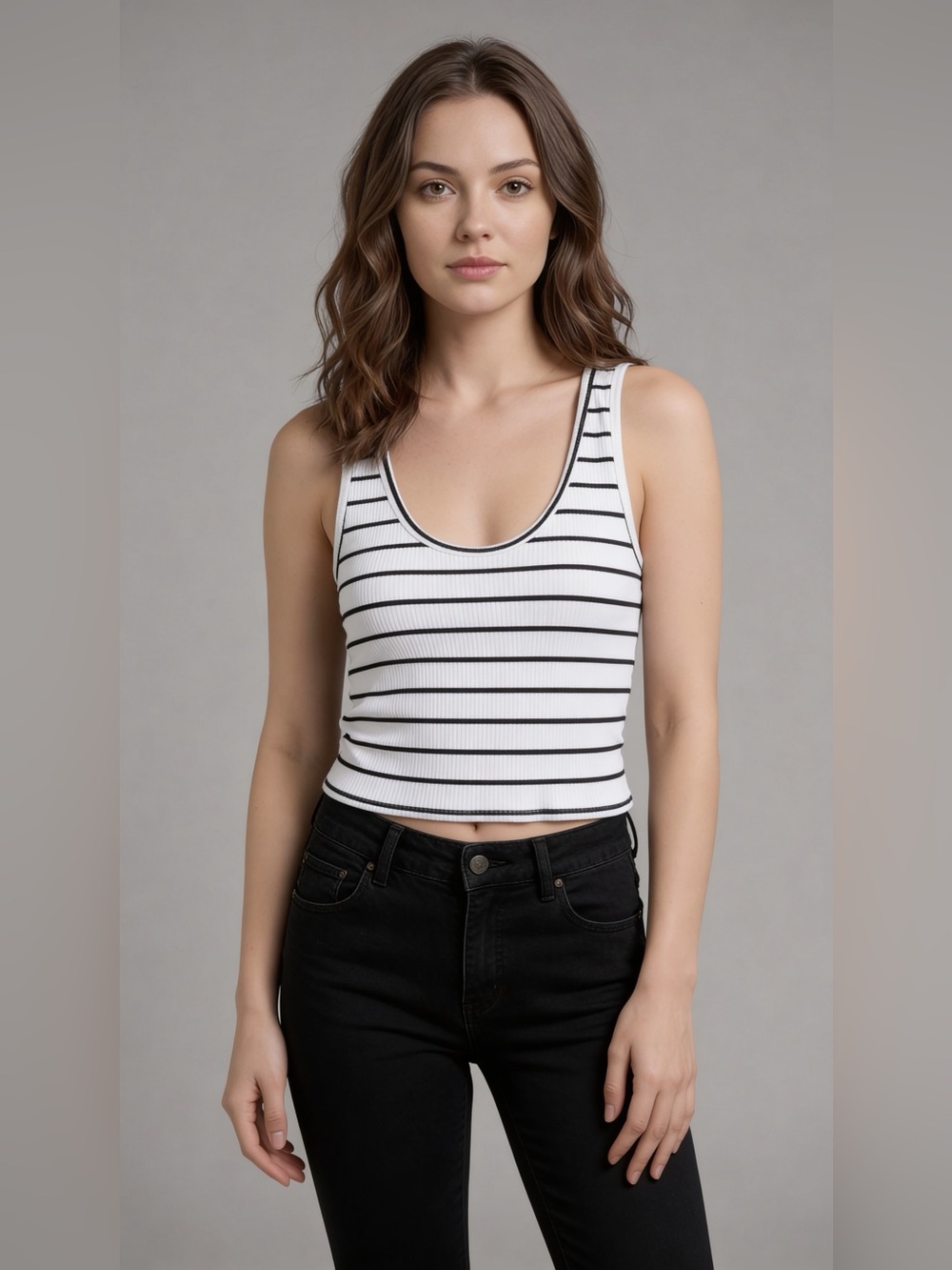Forever 21 White Ribbed Scoop Neck Tank